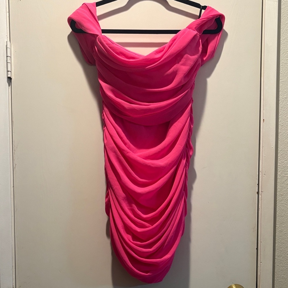 Forever 21 Hot Pink Draped Off-Shoulder Midi Dress